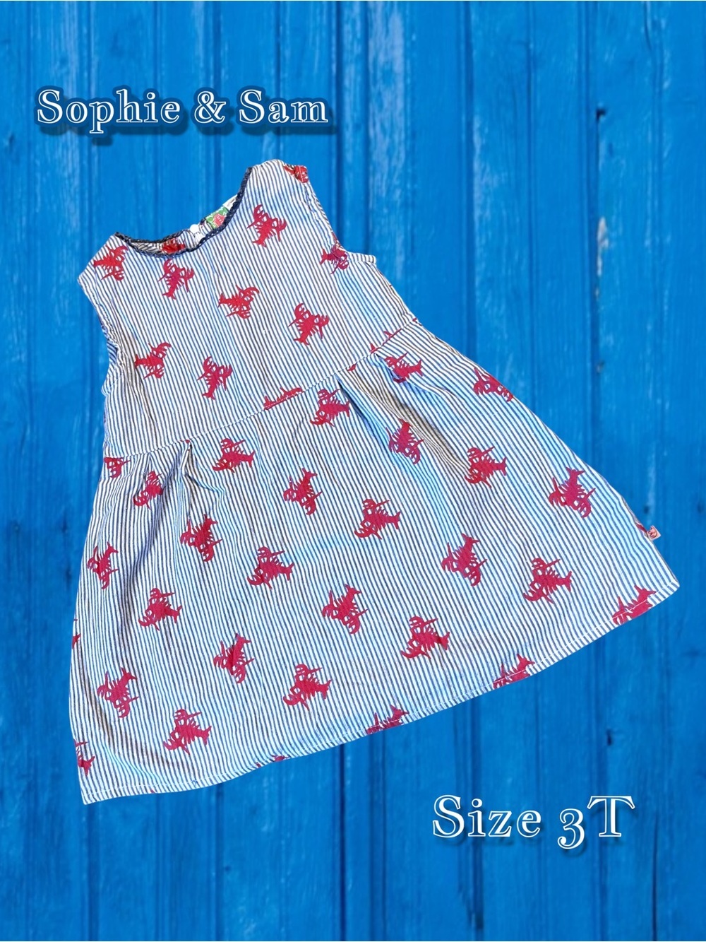 Sophie & Sam Striped Nautical Dress with Red Crab Print Size 3T